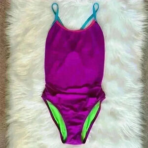 90’s Colorblock Racerback Neon One Piece Swimsuit